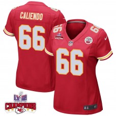 Mike Caliendo 66 Kansas City Chiefs Super Bowl LVIII Champions 4 Stars Patch Game Women Jersey - Red