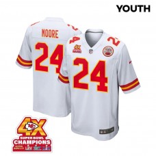 Skyy Moore 24 Kansas City Chiefs Super Bowl LVIII Champions 4X Game YOUTH Jersey - White