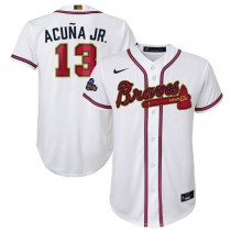 Youth Atlanta Braves Ronald Acuna Jr. White 2022 Gold Program Replica Player Jersey