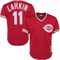 Men's Cincinnati Reds Barry Larkin Mitchell & Ness Red Throwback Cooperstown Mesh Batting Practice Jersey