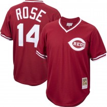 Men's Cincinnati Reds Pete Rose Mitchell & Ness Red Cooperstown Collection Mesh Batting Practice Jersey