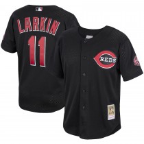 Men's Cincinnati Reds Barry Larkin Mitchell & Ness Black Cooperstown Collection Batting Practice Jersey