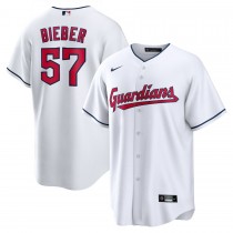 Men's Cleveland Guardians 57 Shane Bieber White Replica Player Jersey