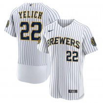 Men's Milwaukee Brewers 22 Christian Yelich White 50th Season Team Alternate Player Jersey