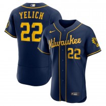 Men's Milwaukee Brewers 22 Christian Yelich Navy Alternate Player Jersey