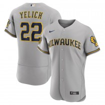 Men's Milwaukee Brewers 22 Christian Yelich Gray 50th Season Road Player Jersey